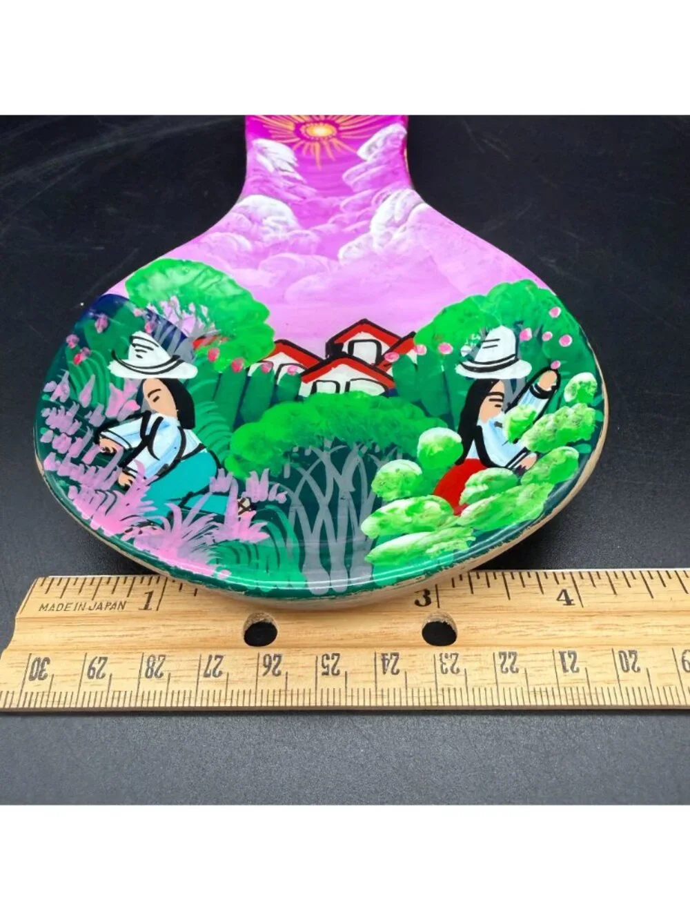 Guatemalan Folk Art Ceramic Spoon Rest Wall Decor Campesino Village Hand Painted